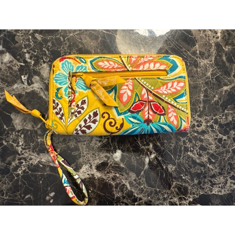 Vera Bradley Zip Up Wallet Yellow Provencal Floral and Paisley Pattern Retired